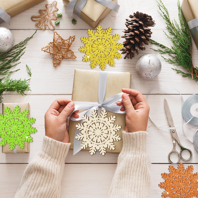 Sophena Wooden Christmas Snowflake Ornaments to Paint Christmas Winter Decoration Cutouts Unfinished 24PCS 3.5 inches, DIY Blank Unfinished Christmas Tree Ornament for Home Snowflakes Crafts Hanging - Image 2